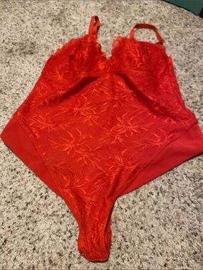 YITTY Vibrant Red Lace Floral Bodysuit Shapewear